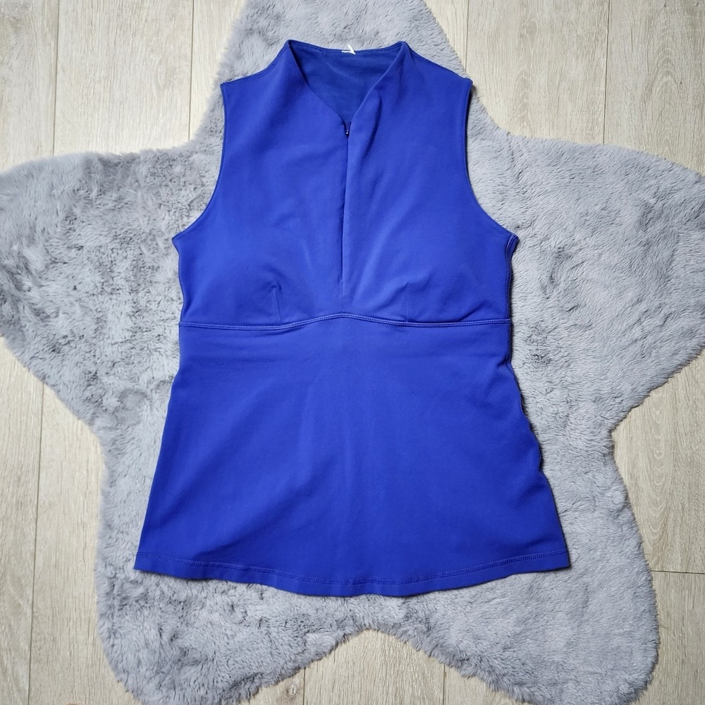 Lululemon Sleeveless Mesh Back Zip Front Athletic Tank Top Royal Blue Size 10